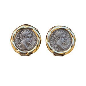 Vintage Women's Clip On Coin Earrings Round Gold Tone Jewelry Accessories
